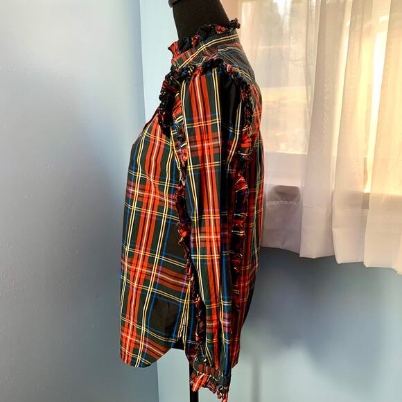J. Crew Ruffle Popover Top in Stewart Plaid Size XS - Picture 5 of 9